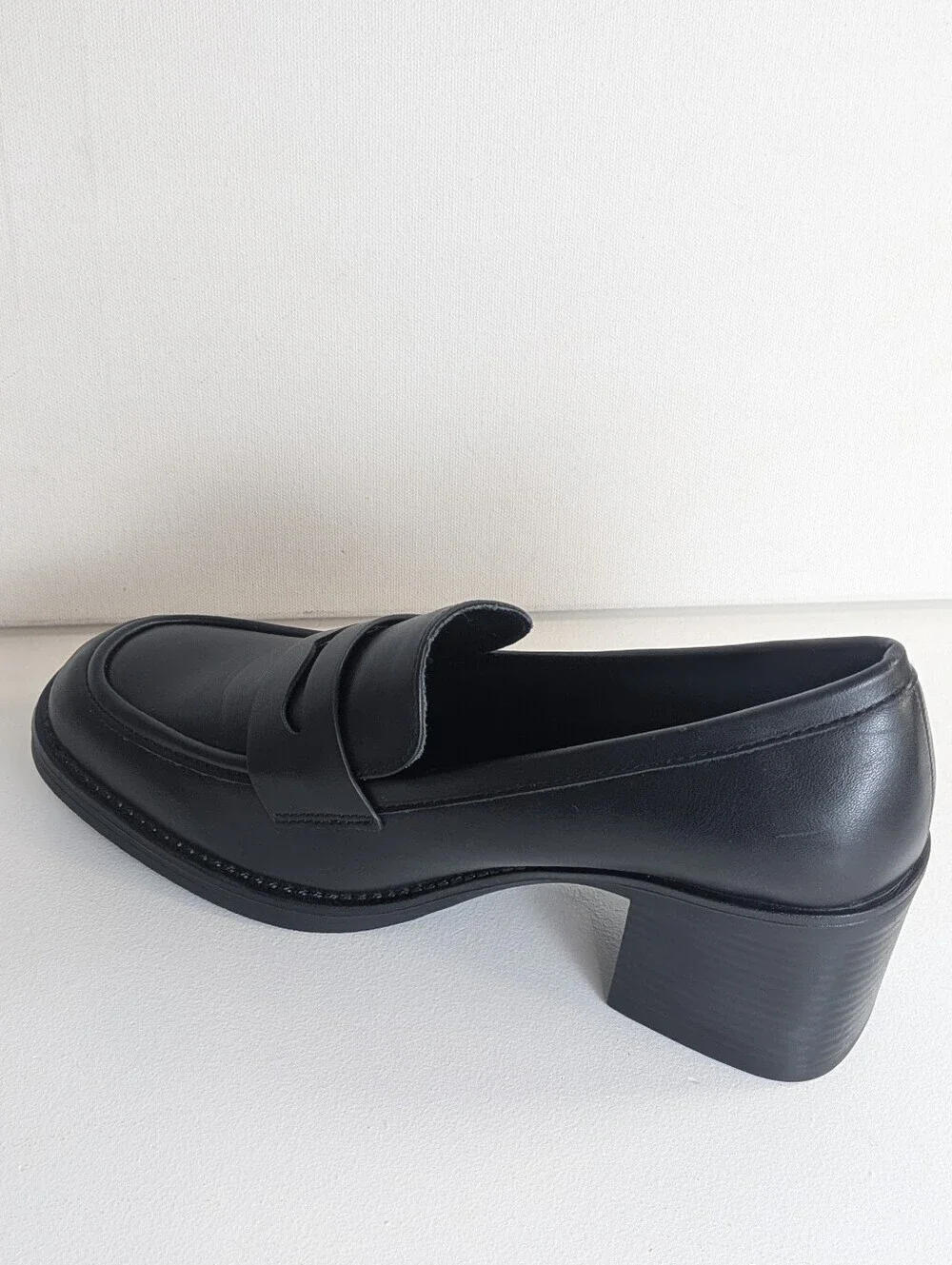 Shibever Block Heel Loafer Pump Shoes Womens Size 9 Black New School Girl